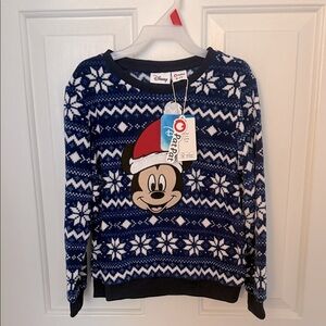 NEW Disney Festive Mickey Mouse w/Santa Hat Blue Sweatshirt